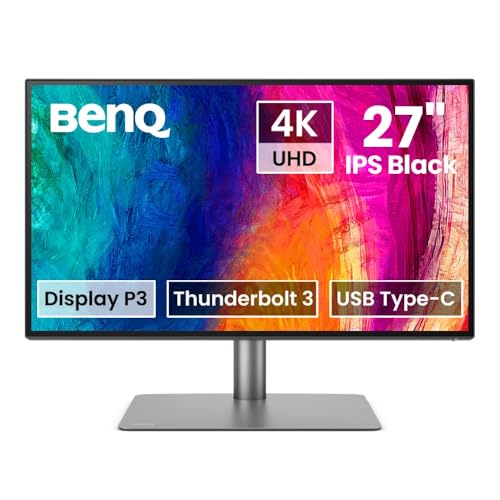 BenQ PD2725U grafik monitörü (AQCOLOR teknolojisi, 27 inç, 4K UHD, IPS, P3 renk alanı, Thunderbolt/USB-C şarj, DP/HDMI, KVM, donanım kalibre edilmiştir, HDR 400, yüksekliği ayarlanabilir), MacBook
