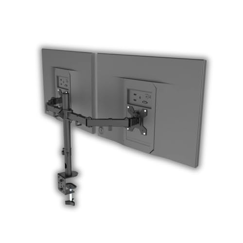 Çift Monitör Kolu 13–32 inç uyumlu VESA 75×75 100×100 tam hareketli ergonomik çift monitör standı masa üstü kelepçe ve masa deliği montajı kablo düzeni metal gövde Siyah