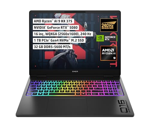 HPOMEN MAX | NVIDIA® GeForce RTX™ 5080 16GB | AMD Ryzen™ AI 9 HX 375 | 32GB DDR5-5600 RAM | 1TB NVMe™ M.2 SSD | 16" WQXGA 240Hz Ekran | Free Dos | Oyun Bilgisayarı | BQ1X7EA