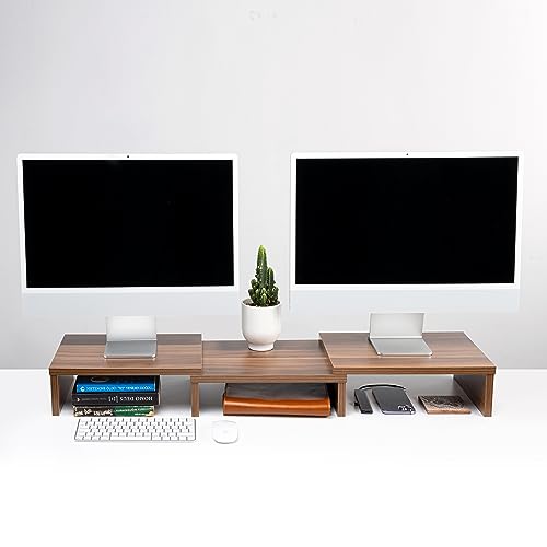 Çift Monitör Standı Ekran Yükseltici Koyu Renk Bilgisayar Masaüstü Düzenleyici Organizer