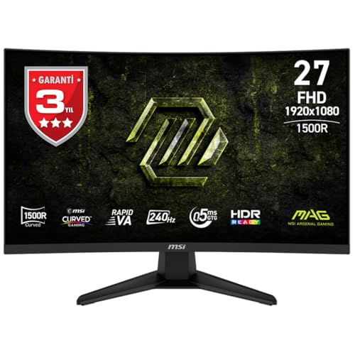 MSI 27 MAG 275CF X24, Gaming Monitör, FHD, 16:9, Curve, 1500R, Rapid VA, 240Hz, 0.5ms (Min.), Adaptive-Sync