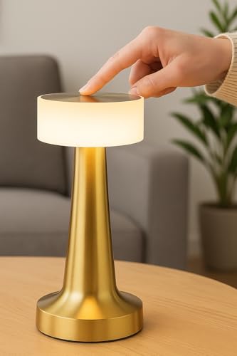 Busstier 3 Modlu Dokunmatik Denver Altın Masa Lambası Kablosuz Şarj Edilebilir USB Şarjlı Led Masa Lambası Modern Tasarımlı Taşınabilir Gece Lambası Metal Gövdeli