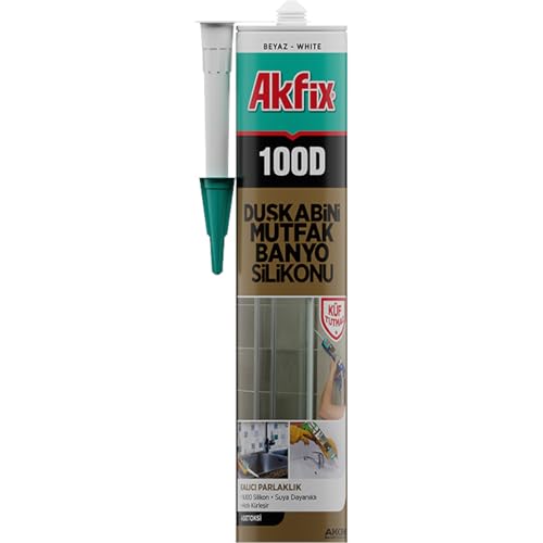 Akfix 100D Duşkabini, Mutfak ve Banyo Silikonu, Şeffaf,%100 Silikon, Hızlı Kuruyan, Küf Tutmaz, Su Geçirmez,Sararma Yapmaz