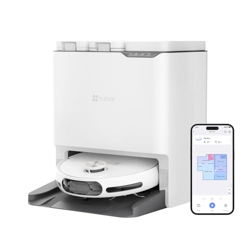 Ezviz RS20 Max Robot Süpürge, Hepsibirarada, Kendi Kendine Temizleme, 13000PA, Kameralı Devriye, Iki Yönlü Konuşma, Anti-Fırça Dolaşma, Kamera ve Lds Navigasyon, Sıcak Su 60°c, Otomatik Boşaltma