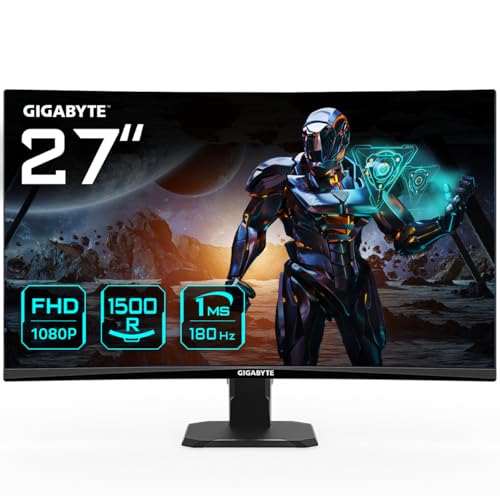 Gigabyte GS27FC 27 inç FHD Kavisli Oyun Monitörü - 1920 x 1080 VA 1500R, 180Hz, 1ms, HDR10, 2 x HDMI, 1 x DP, FreeSync Premium