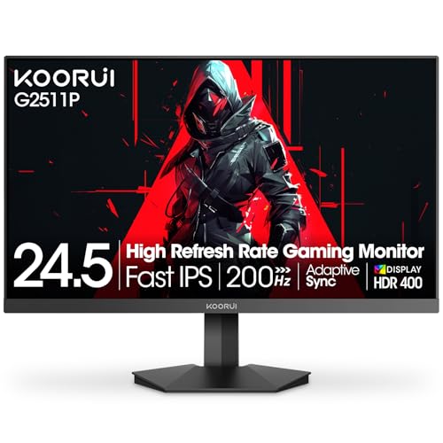 KOORUI Oyun Monitörü 25 inç, 170Hz FHD 1080p Bilgisayar Monitörü, 1ms GTG, Adaptif G-Sync, FreeSync Premium, 3 Taraflı Çerçevesiz, HDMI x 2, DisplayPort, Siyah, 25E3A