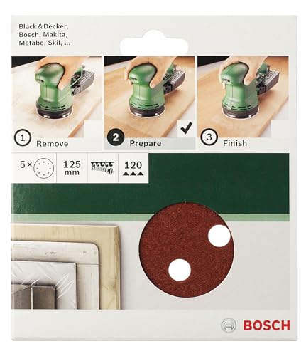 Bosch Home and Garden Eksantirik Zımpara Kağıdı 5'Li, 125 Mm120 Kum 8 Delik, Yeşil