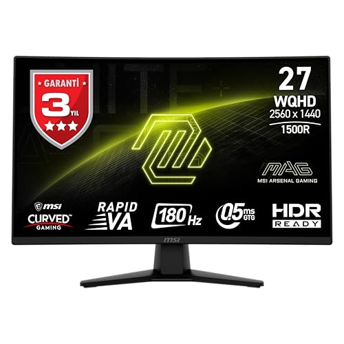MSI 27" MAG 274CQF, Gaming Monitör, WQHD, Curve 1500R RAPID VA, 180HZ, 0.5ms (GTG), Adaptive-Sync, Siyah