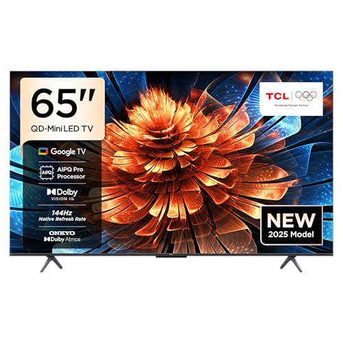 TCL 65 inç Akıllı TV 65Q6C 4K QD-Mini LED Renkli Quantum Crystal HDR10+ Oyun Google TV, 144Hz Doğal Yenileme Hızı, ONKYO 2.1 Hi-Fi Ses Sistemi, Dolby Atmos, Yapay Zekâ Modu, Game Master (2025 Modeli)