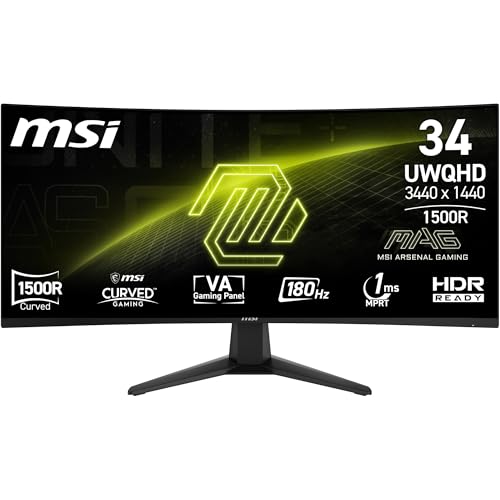 MSI 34 MAG 346CQ, Gaming Monitör, UWQHD, 21:9, Curve 1500R, VA, 180Hz, 1ms (MPRT), FreeSync Premium