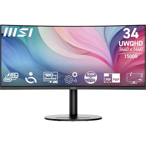 MSI 34" MODERN MD342CQP Kurumsal Monitör, UWQHD Kavisli 1500R VA 120Hz 1ms, Adaptive-Sync, Type-C