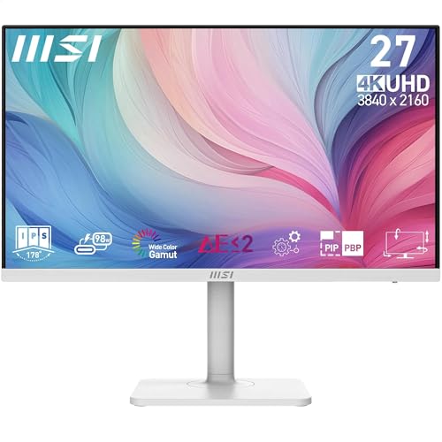 MSI 27 MODERN MD272UPHW, Kurumsal Monitör, UHD, Flat, 16:9, IPS, 60Hz, 1ms, TYPE-C, Adaptive-Sync, Pivot
