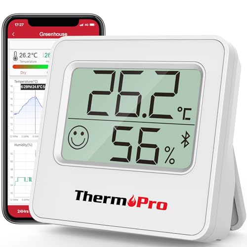 ThermoPro TP357 260FT Bluetooth Higrometre, Uzaktan Sıcaklık ve Nem Monitörü ve Akıllı APP ile, Maksimum ve Min Kayıtlı Sıcaklık ve Nem Sensörü Ölçer, Gümüş