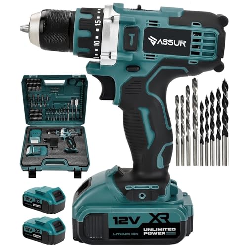 ASSUR Akülü Matkap 12V, 2 Vitesli Şarjlı Vidalama Seti, 84 Parça Uç Seti ile, LED Aydınlatmalı, Çift 1500mAh Lityum İyon Batarya, 10mm Mandren, 2 Yıl Garantili ASR007