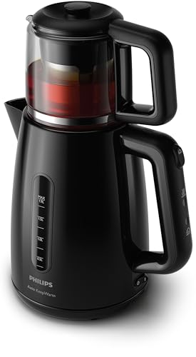 Philips Daily Collection Çay Makinesi - Otomatik Sıcak Tutma, 1.9L Su Isıtıcısı, 0.9L Cam Demlik, Hızlı Kaynatma 1700W, Kireç Filtresi, Kolay Dökme İçin Kablosuz Taban (HD7301/00)