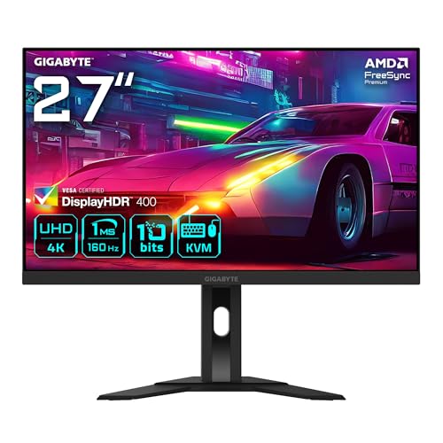 GIGABYTE M27UA 27" IPS Oyuncu Monitörü, 4K UHD (3840x2160), 160Hz, 1ms MPRT, Non-Glare, HDMI 2.1 & DisplayPort 1.4 (DSC) & USB-C, DisplayHDR 400, KVM, Dahili Hoparlör