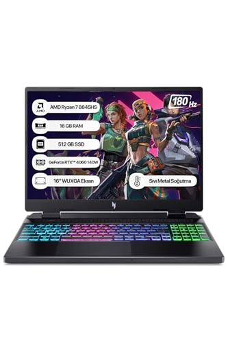 ACER Nitro 16 NH.QSKEY.003 R7 8845HS 16G 512GB RTX4060-140W DOS 16 WUXGA 180Hz Sıvı Soğutmalı Notebook