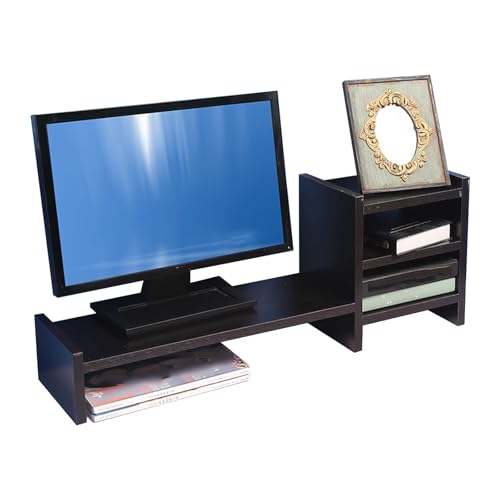 Açık Bölmeli Yerden Tasarruflu Masa Rafı Sağlam Monitör Standı Ofis Ev ve Yurt için Ahşap Bilgisayar (Siyah)