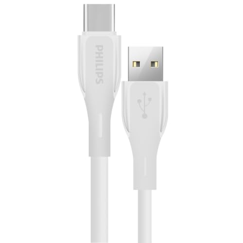 PHILIPS DLC4001A USB-C Şarj ve Data Kablosu, Hızlı Şarj, 3A Yüksek Akım, 1 Metre, Dayanıklı Slikon Kablo (Beyaz)
