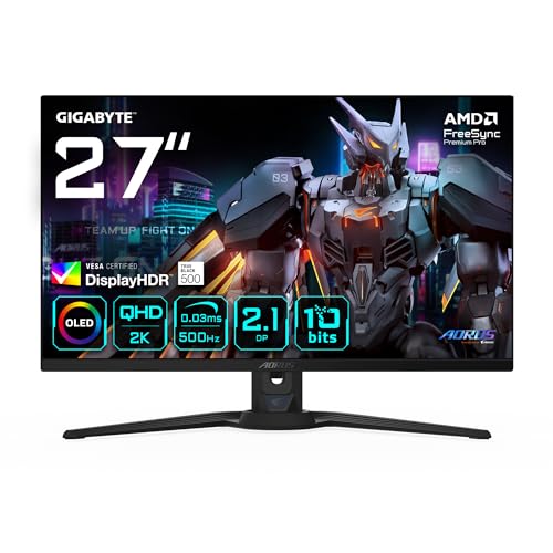 AORUS FO27Q5P 27" OLED Gaming Monitor, QHD (2560x1440), 500Hz, 0.03ms GTG, Anti-Reflection, HDMI 2.1 & DisplayPort 2.1 & USB-C, DisplayHDR True Black 500, ClearMR 21000, Dahili Hoparlör