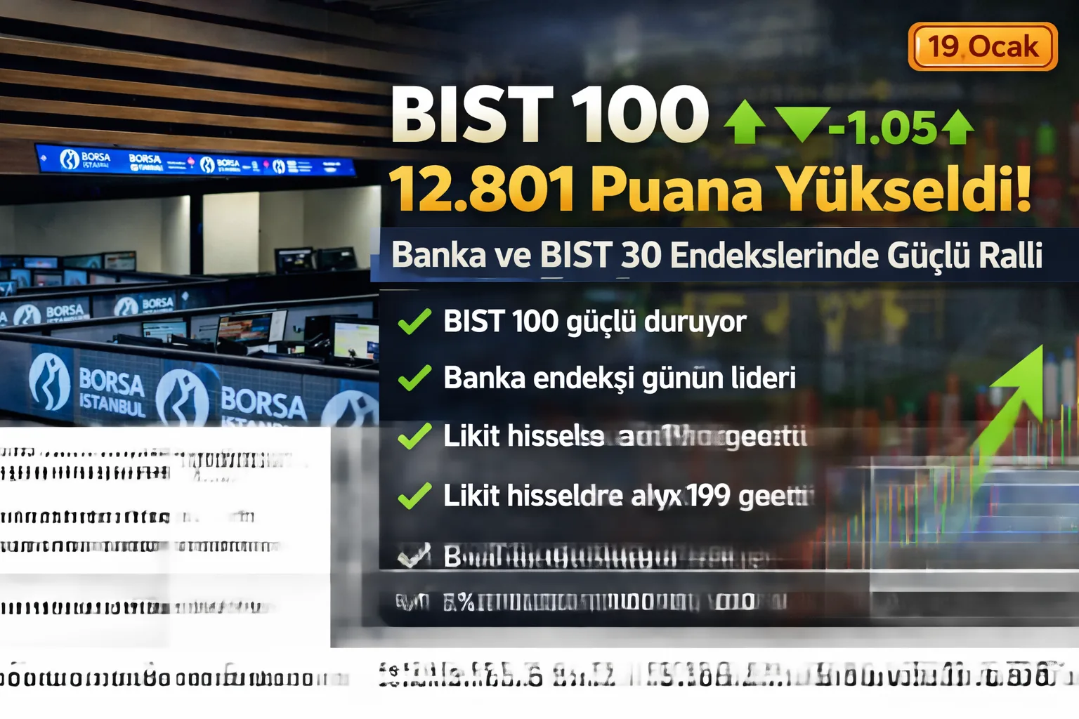 BIST 100 12.801 Puana Yükseldi! Banka ve BIST 30 Endekslerinde Güçlü Ralli