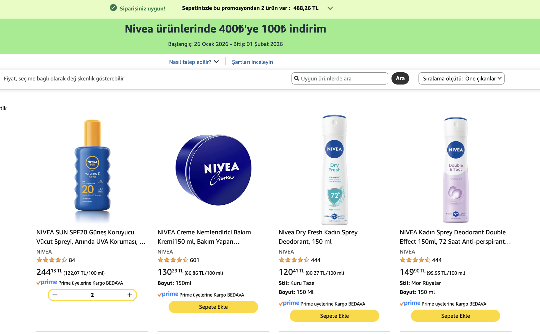 Nivea Ürünlerinde 400 TL'ye 100 TL İndirim